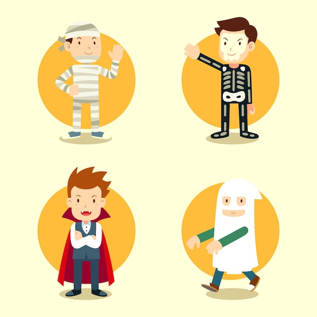 Free Vector hand drawn flat halloween costumes collection