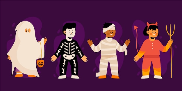 Free vector hand drawn flat halloween costumes collection