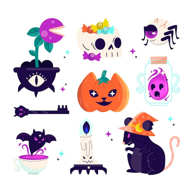 Free vector hand drawn flat halloween elements collection