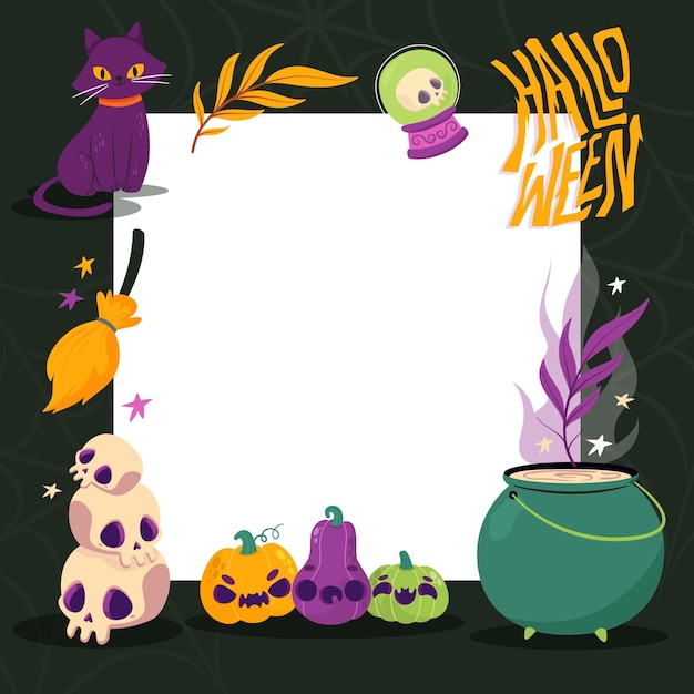 Free Vector hand drawn flat halloween frame template