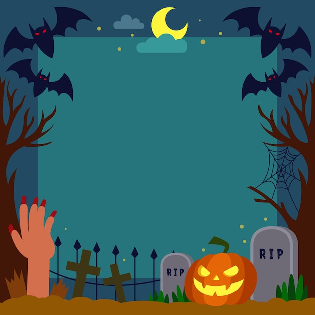 Hand drawn flat halloween frame template