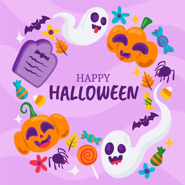 Hand drawn flat halloween frame template