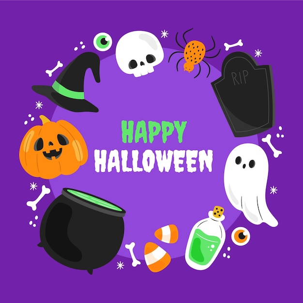 Hand drawn flat halloween frame template