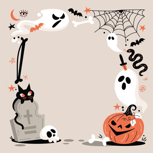 Hand drawn flat halloween frame template