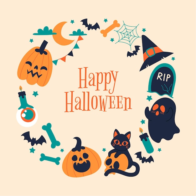 Hand drawn flat halloween frame template