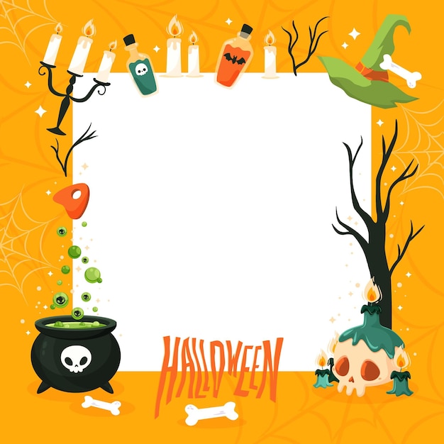 Hand drawn flat halloween frame template