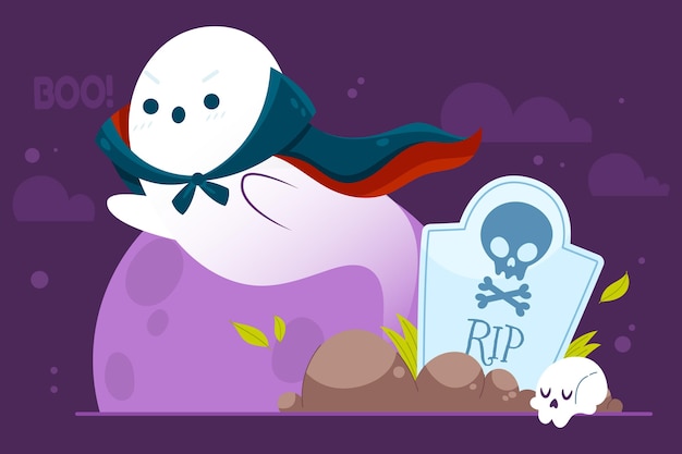 Hand drawn flat halloween ghost illustration