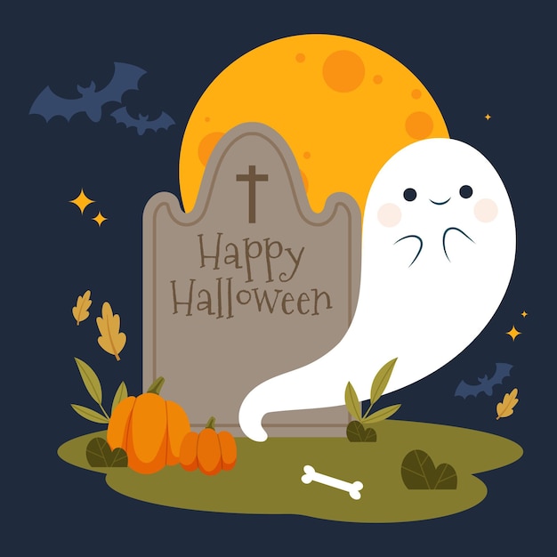 Hand drawn flat halloween ghost illustration