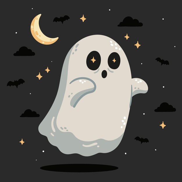 Hand drawn flat halloween ghost illustration