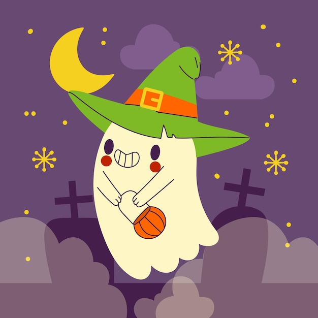 Hand drawn flat halloween ghost illustration