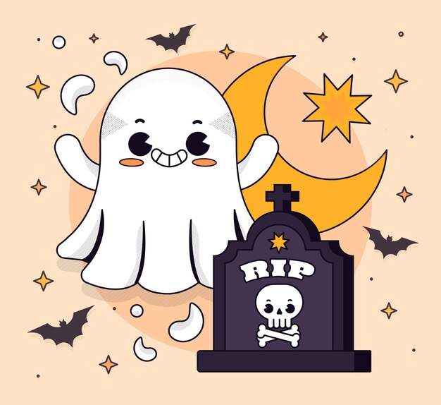 Hand drawn flat halloween ghost illustration