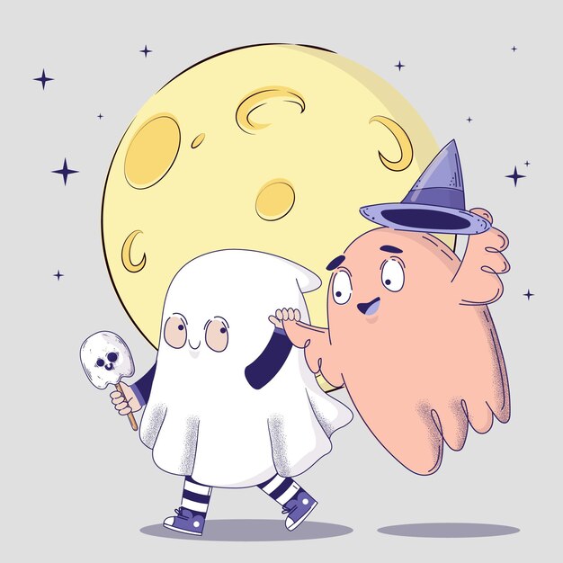 Hand drawn flat halloween ghost illustration