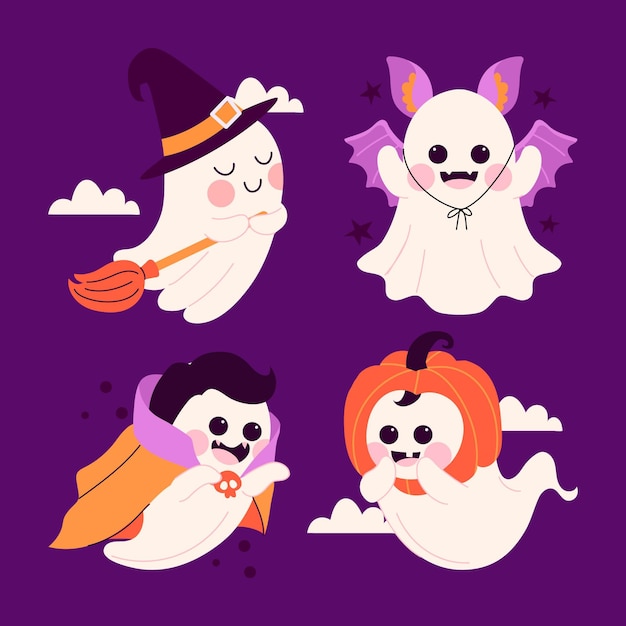 Hand drawn flat halloween ghost illustration