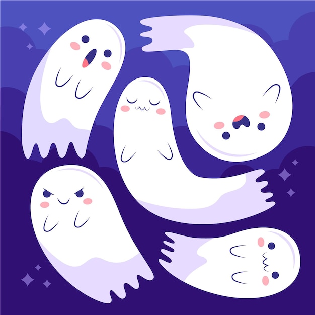 Free Vector hand drawn flat halloween ghosts collection