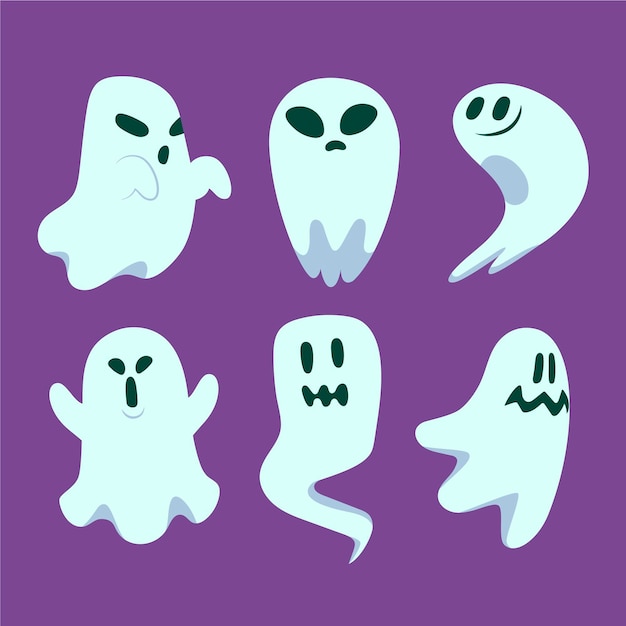 Free Vector hand drawn flat halloween ghosts collection