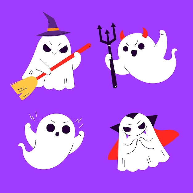 Free Vector hand drawn flat halloween ghosts collection