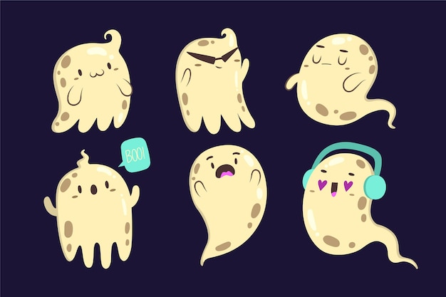 Free Vector hand drawn flat halloween ghosts collection