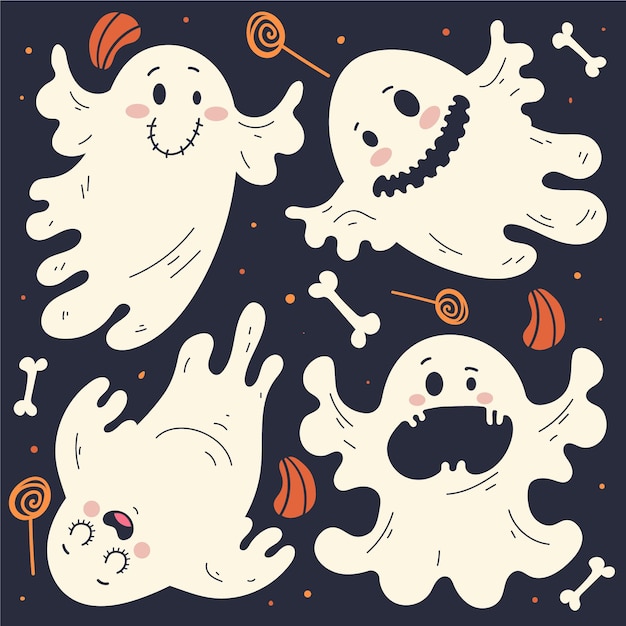 Free vector hand drawn flat halloween ghosts collection