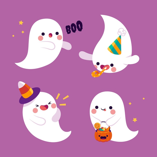 Free Vector hand drawn flat halloween ghosts collection