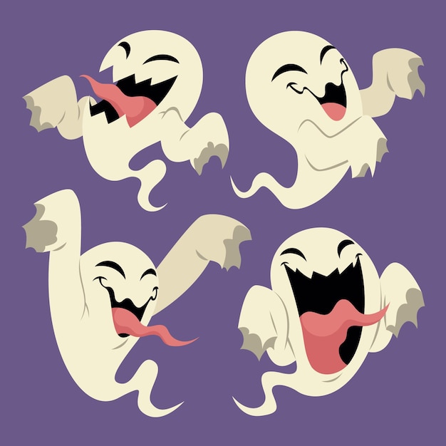 Free Vector hand drawn flat halloween ghosts illustration