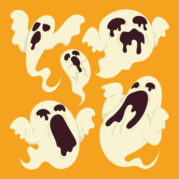 Hand drawn flat halloween ghosts illustration