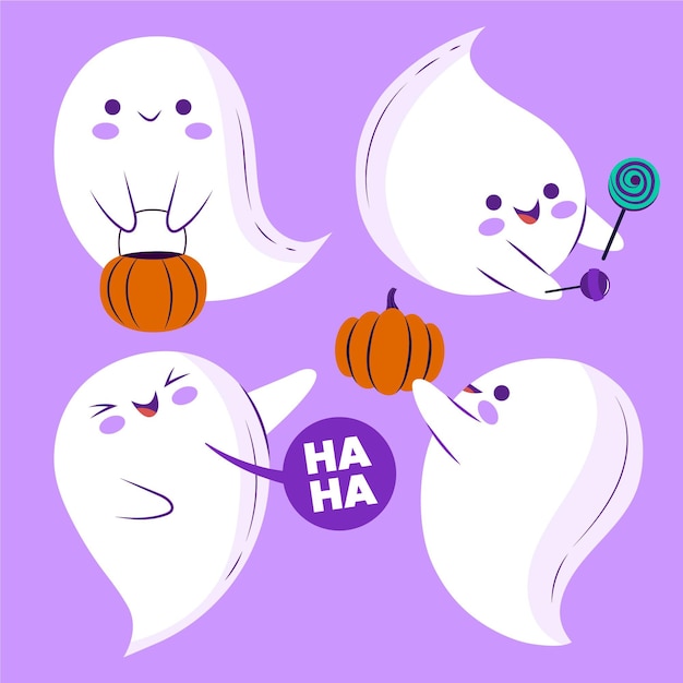 Free Vector hand drawn flat halloween ghosts illustration