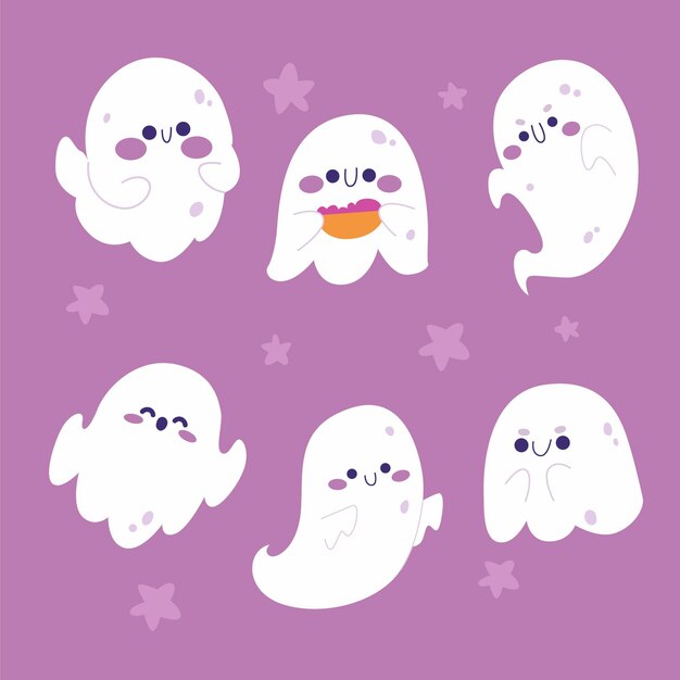 Hand drawn flat halloween ghosts illustration