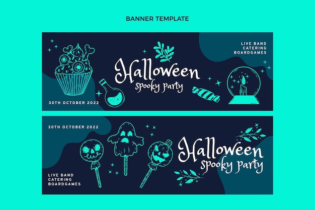 Hand drawn flat halloween horizontal banners set