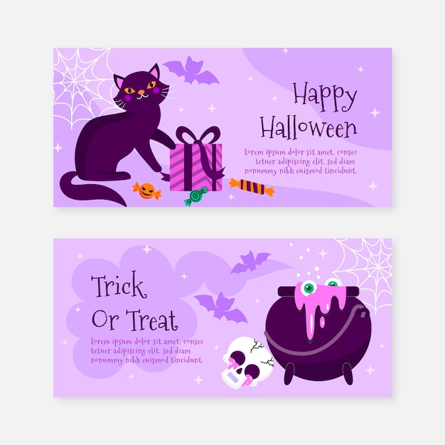 Hand drawn flat halloween horizontal banners set