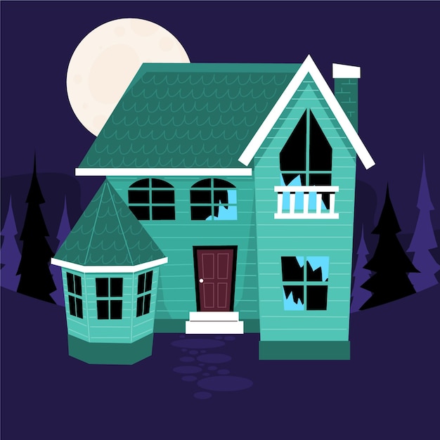 Free Vector hand drawn flat halloween house illustration