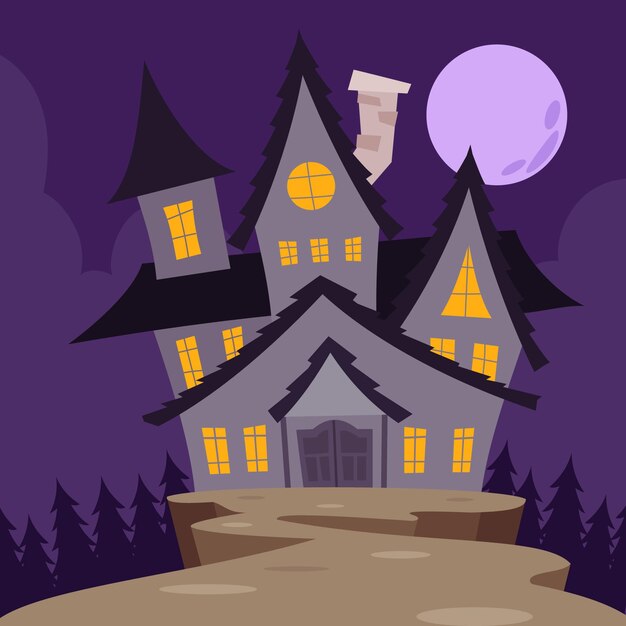 Hand drawn flat halloween house illustration