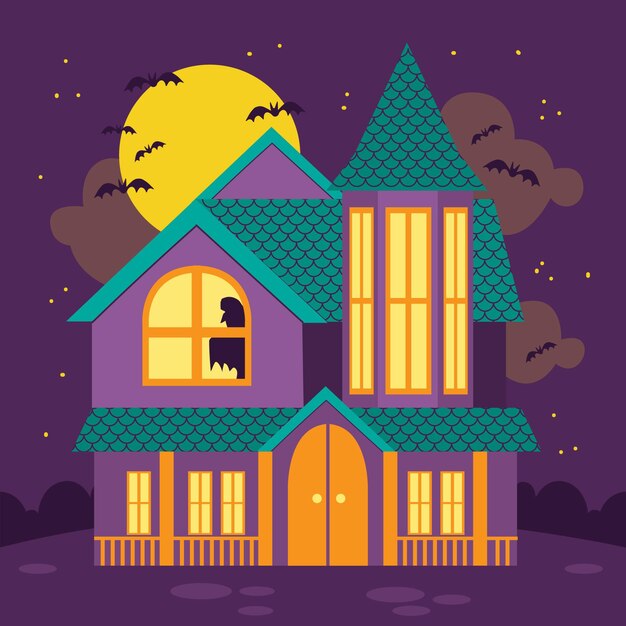 Hand drawn flat halloween house illustration