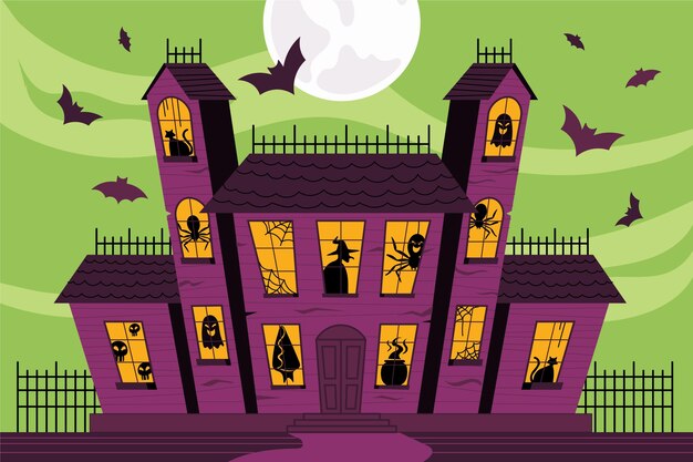 Free Vector hand drawn flat halloween house illustration