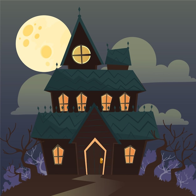 Free Vector hand drawn flat halloween house illustration