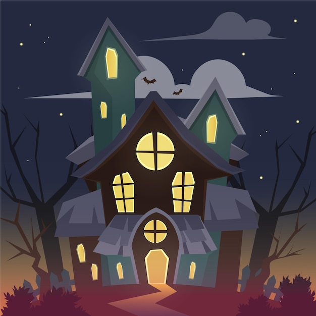 Free vector hand drawn flat halloween house illustration