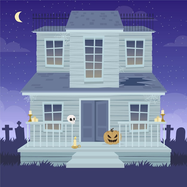 Free Vector hand drawn flat halloween house illustration