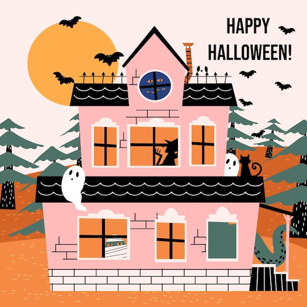 Free Vector hand drawn flat halloween house illustration