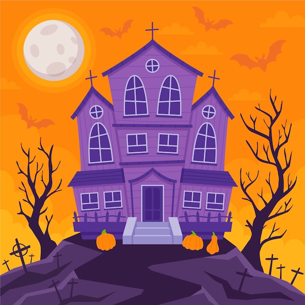 Free Vector hand drawn flat halloween house illustration