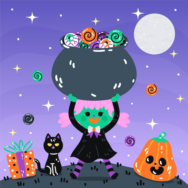 Free Vector hand drawn flat halloween illustration