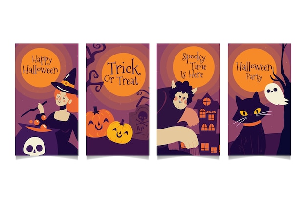 Free Vector hand drawn flat halloween instagram stories collection