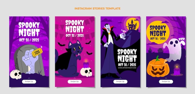 Free Vector hand drawn flat halloween instagram stories collection