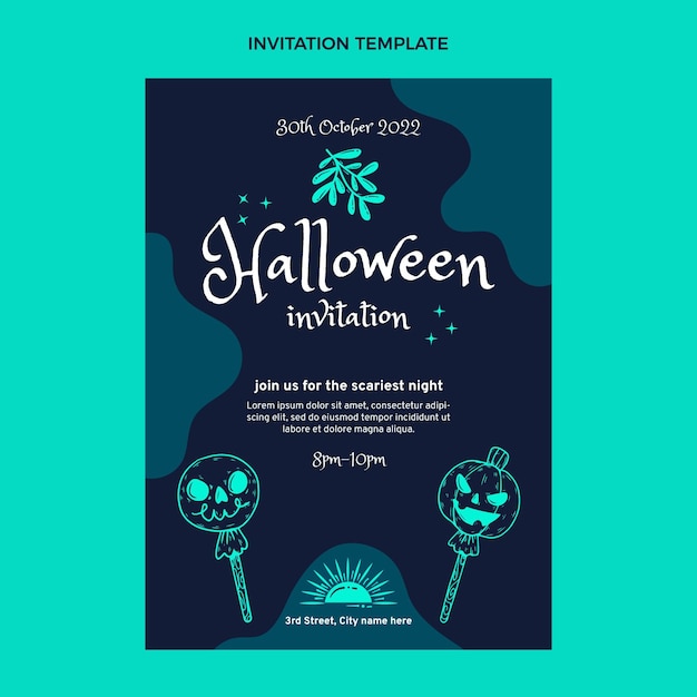 Hand drawn flat halloween invitation template