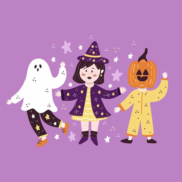 Free Vector hand drawn flat halloween kids collection