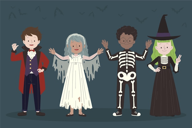 Free vector hand drawn flat halloween kids collection