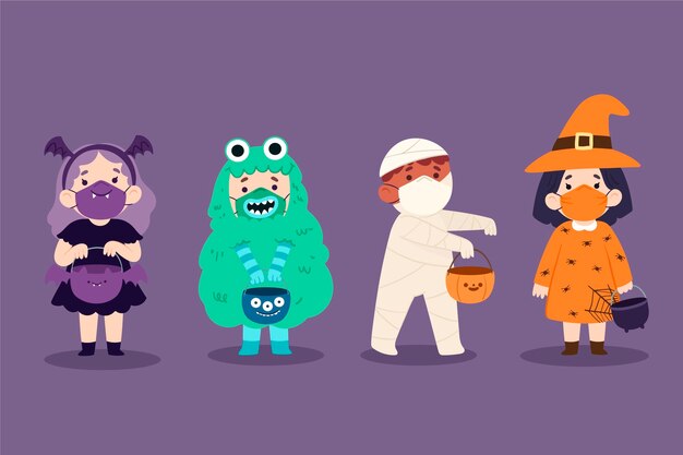 Hand drawn flat halloween kids collection