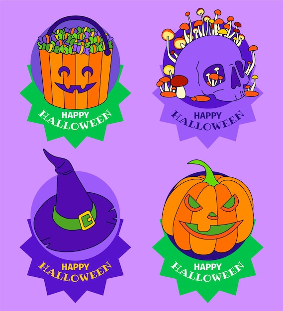 Hand drawn flat halloween labels collection