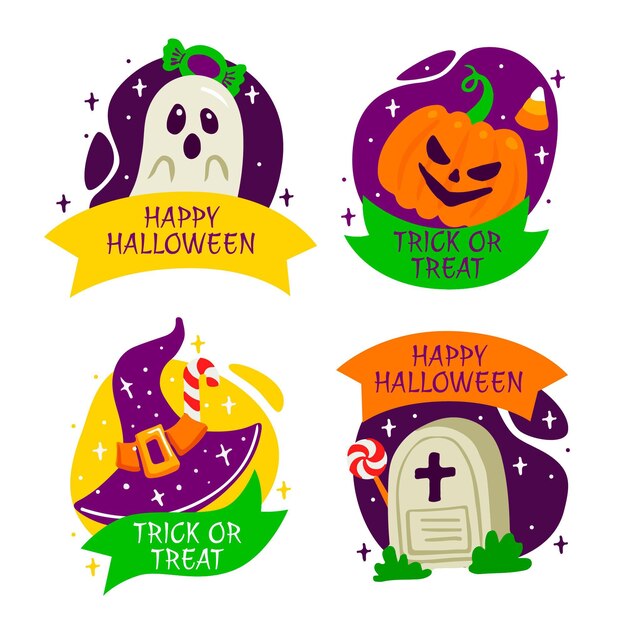 Hand drawn flat halloween labels collection