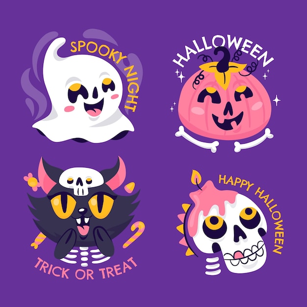 Hand drawn flat halloween labels collection