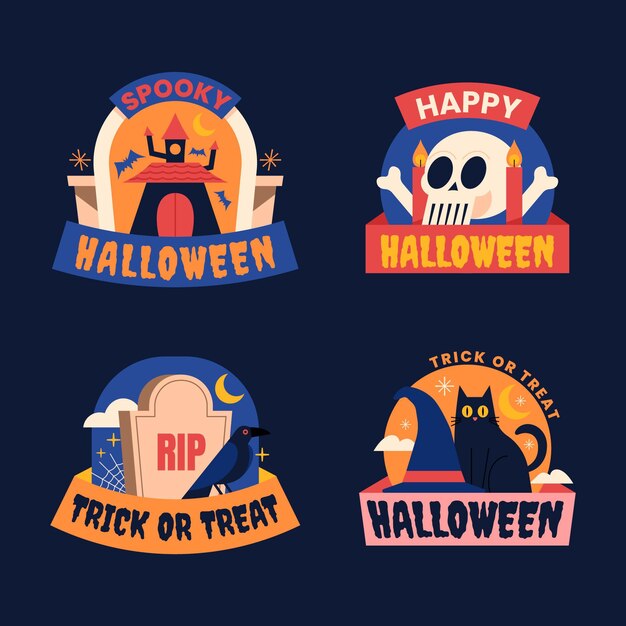 Hand drawn flat halloween labels collection