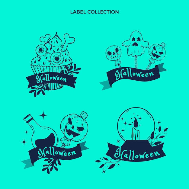 Free vector hand drawn flat halloween labels collection